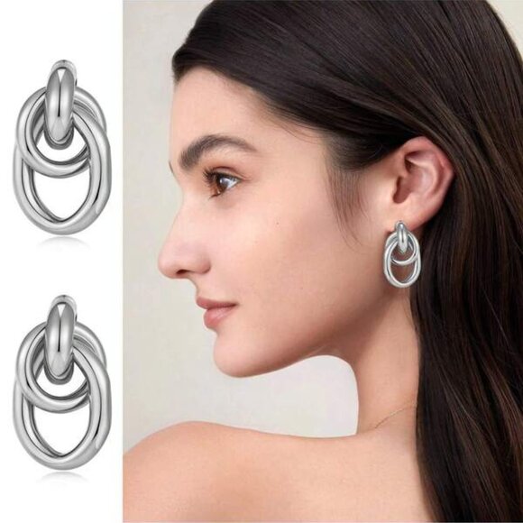 Chunky Double Oval Link Earrings | Sterling Silver 925 - Picture 1 of 5